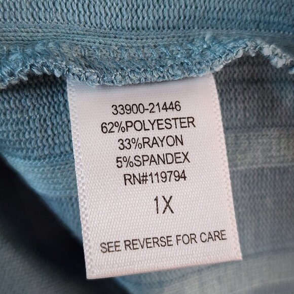 One World Sweater Womens Plus Size 1X Blue Green Pleated Ribbed Boho Artsy Soft - Picture 7 of 8